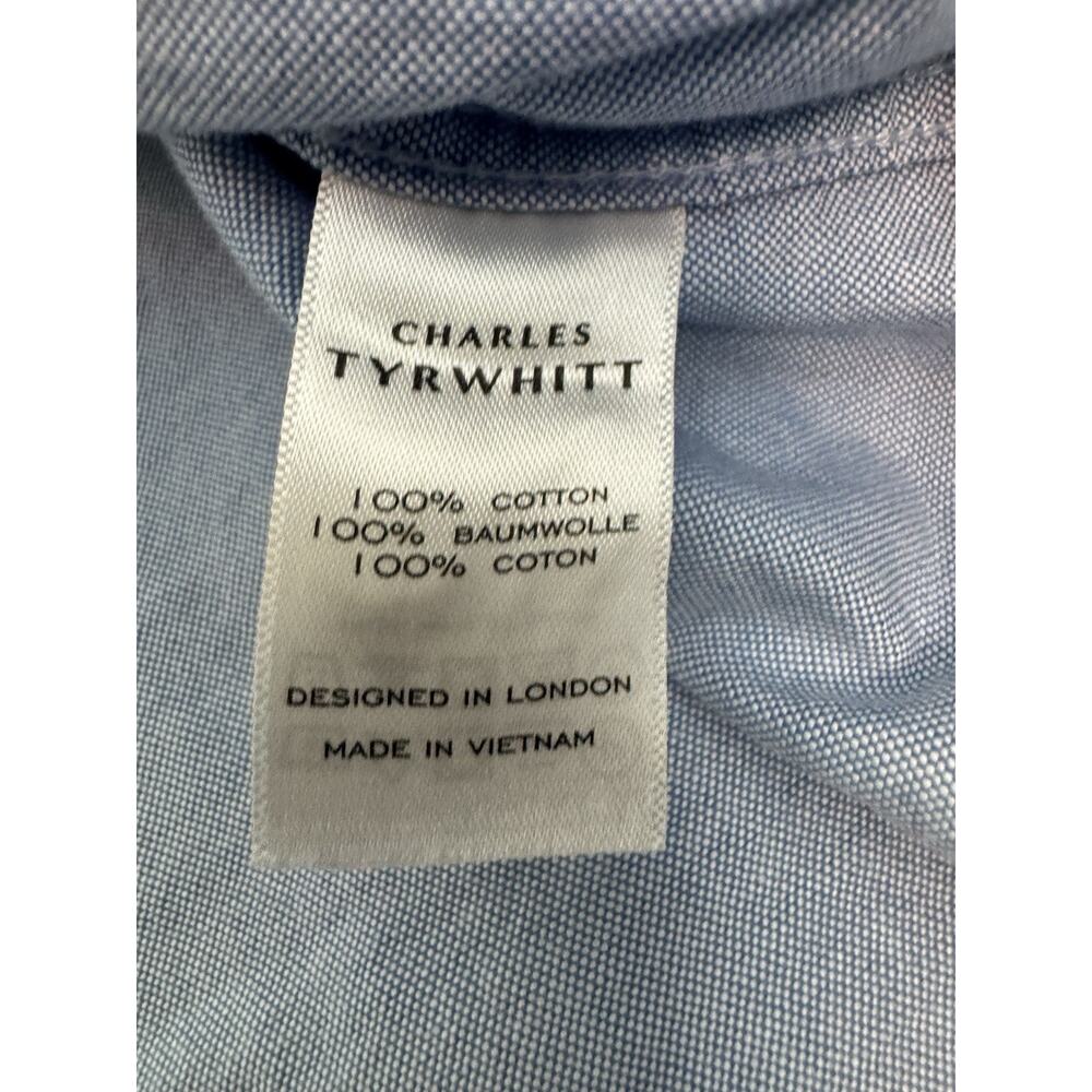 Charles Tyrwhitt Shirt Mens XL Blue Oxford Button Down Short Sleeve Classic Fit - Picture 12 of 14